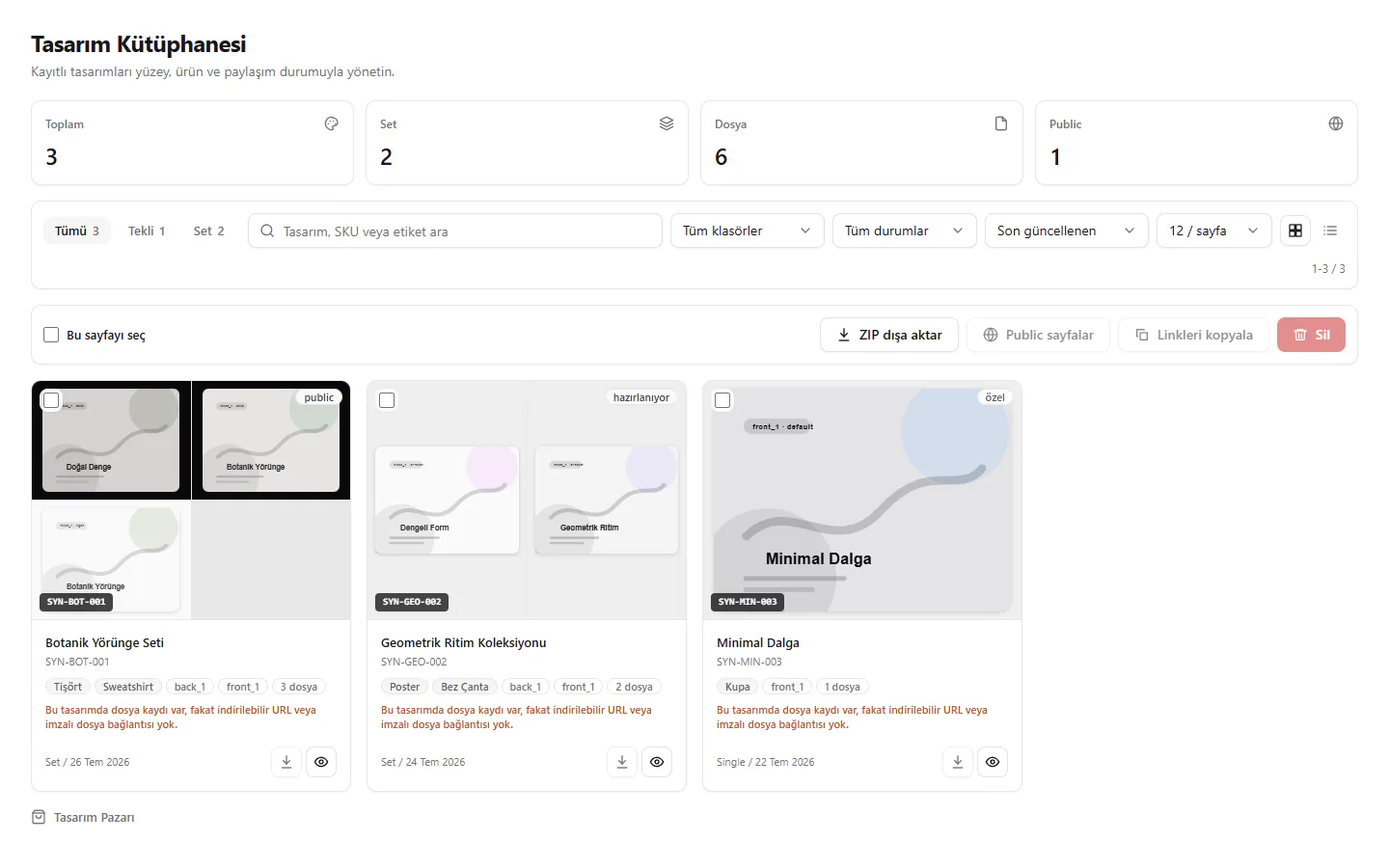 Makaytron Design Library içinde yeniden kullanılabilir tasarım kartları.