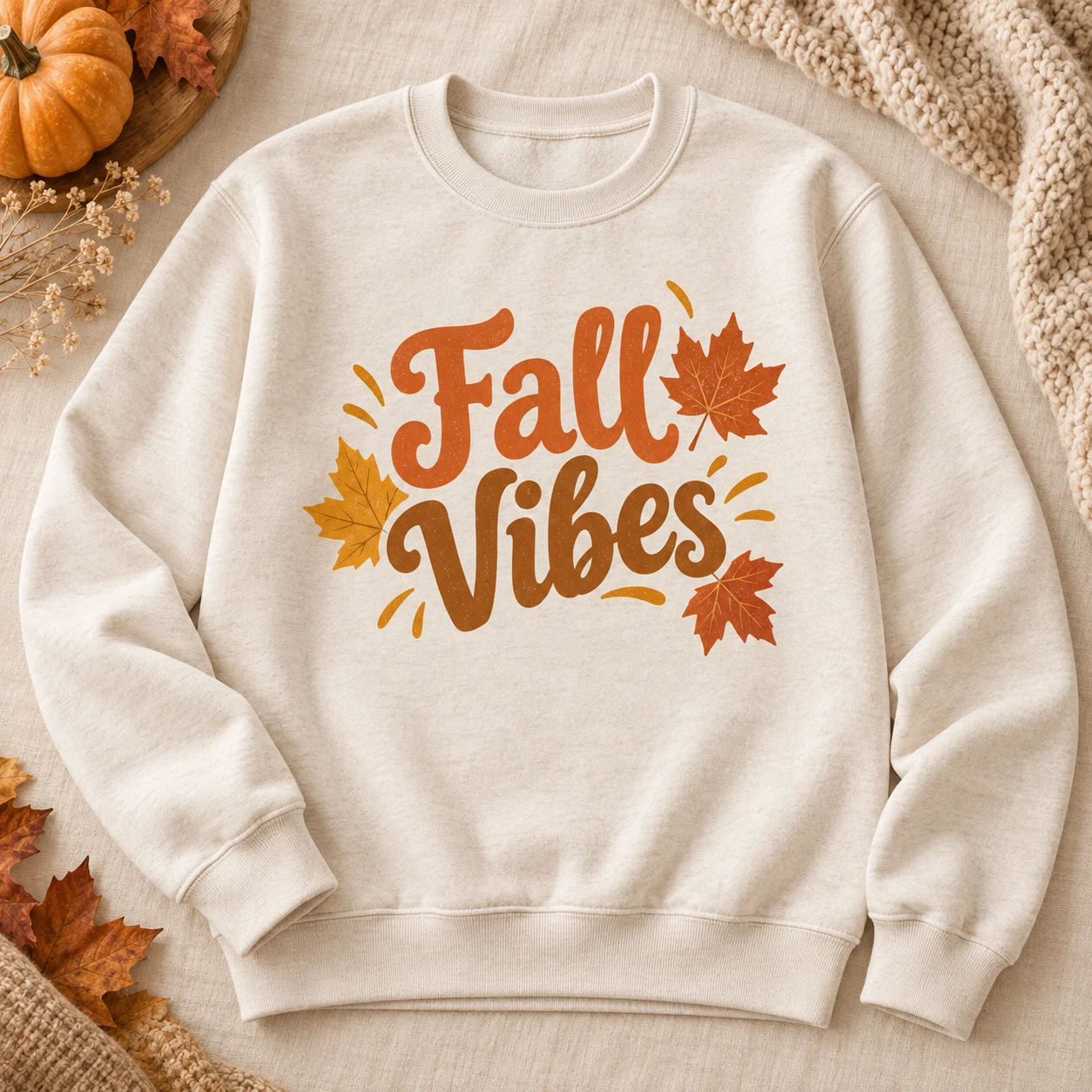 Fall Vibes tasarımlı sweatshirt; temsili ürün görseli